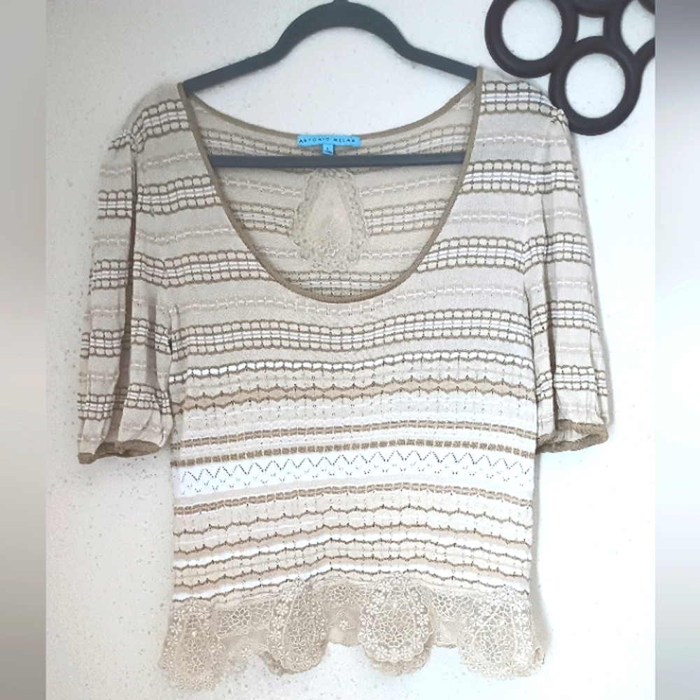 🍀Antonio Melani Cream Short Sleeve Blouse (L)